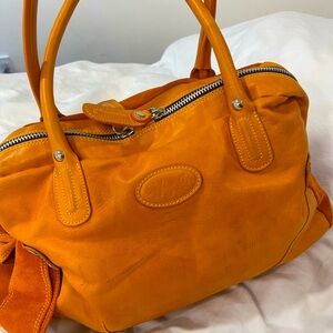 Sofia C Orange Leather Tote Bag with double zippers! Beautiful and colorful!